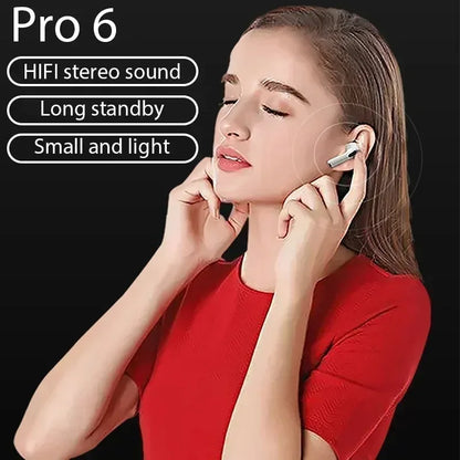 Pro 6 TWS Wireless Headphones with Mic Headset Fone Bluetooth Earphones Sport Running Earpieces for iPhone Xiaomi Pro6 Earbuds