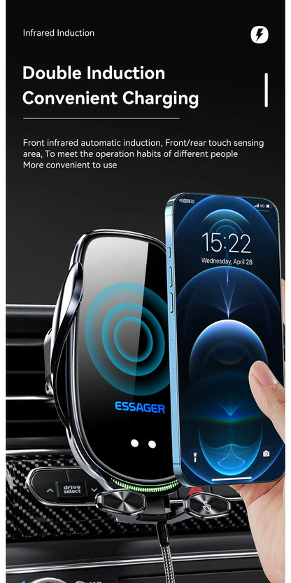 Essager Qi 15W Wireless Charger Car Phone Holder In Car Air Vent Mount For iPhone 14 13 12 X Pro Max Xiaomi Huawei Fast Charging