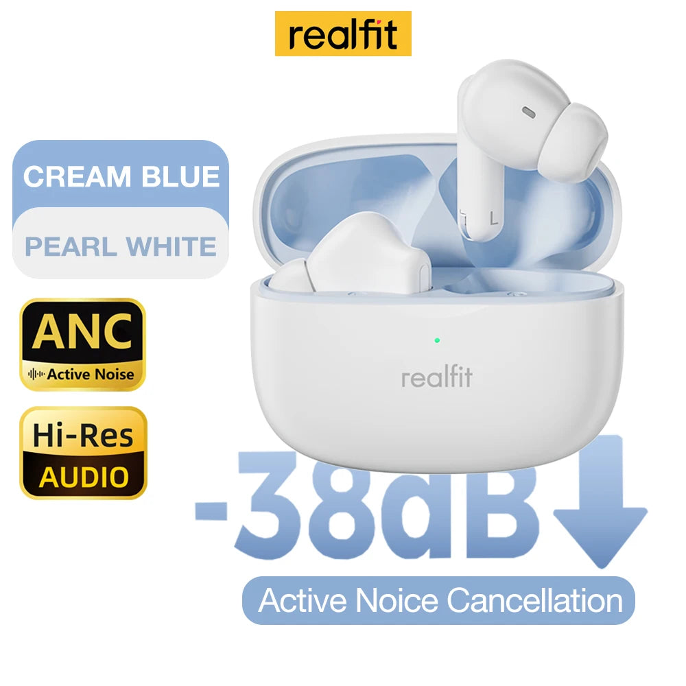 Realfit F3 ANC Active Noice Cancellation Bluetooth Earphones ENC Call HIFI Stereo Superb Bass Wireless Earbuds Sport Gaming